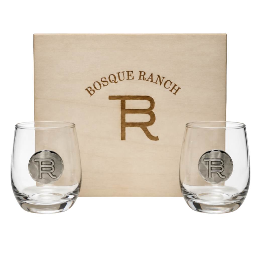 Bosque Ranch Wendell August 2 Piece Wine Glass Wooden Box