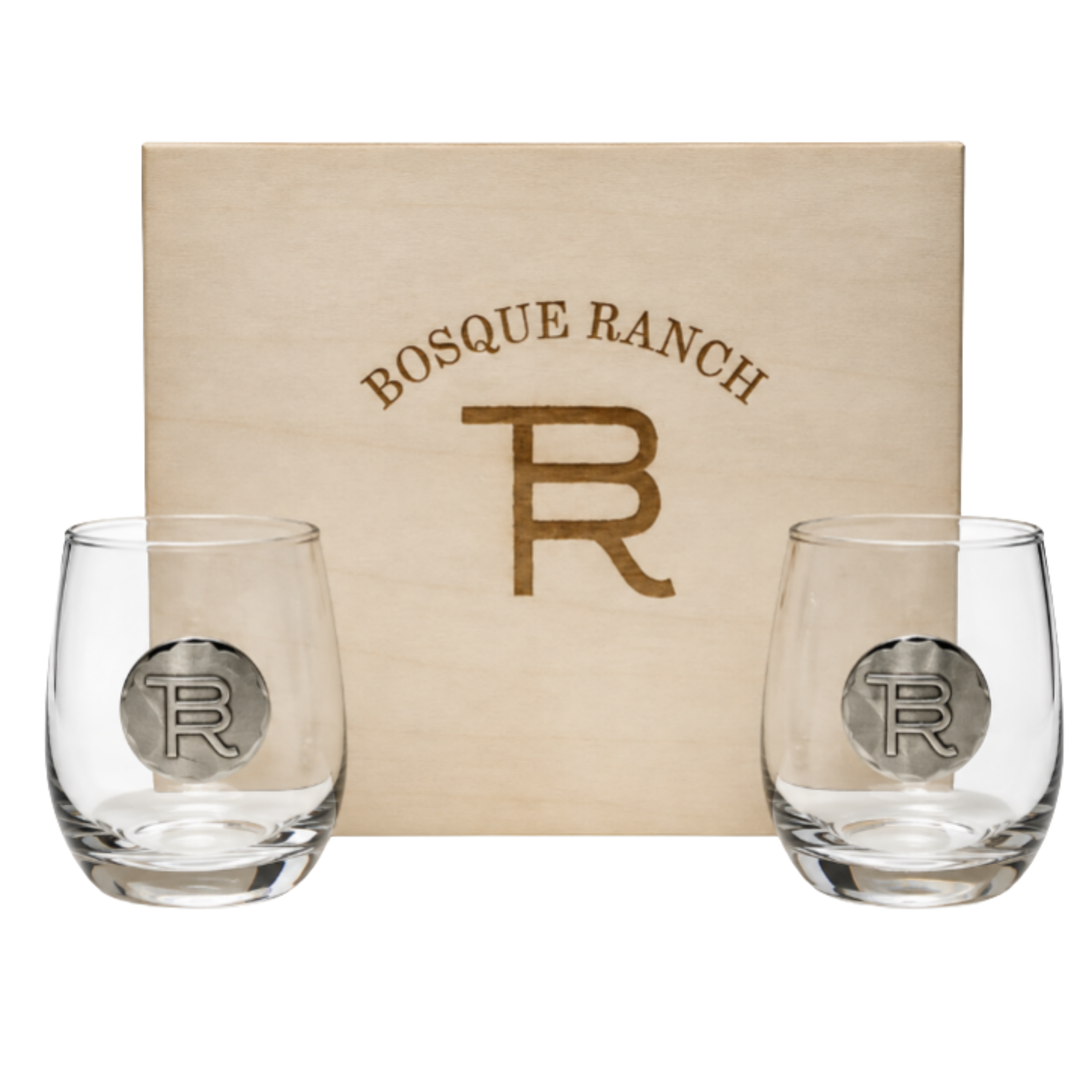 Bosque Ranch Wendell August 2 Piece Wine Glass Wooden Box